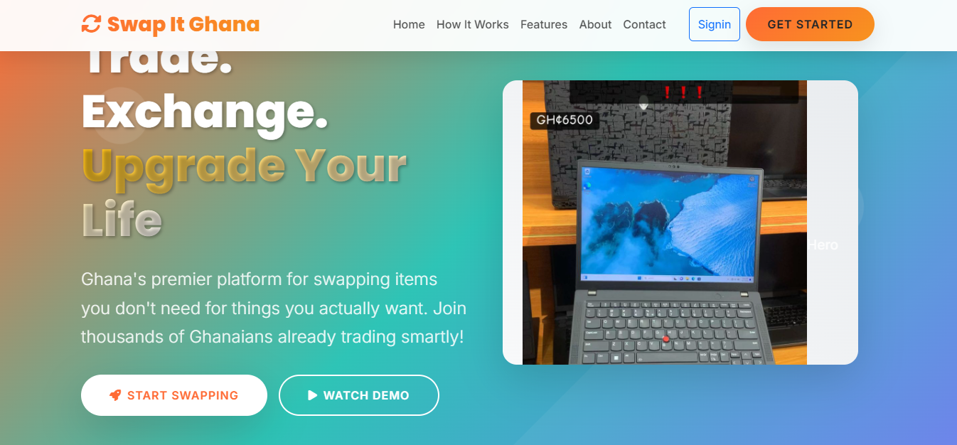 SwapIt Ghana Platform Screenshot